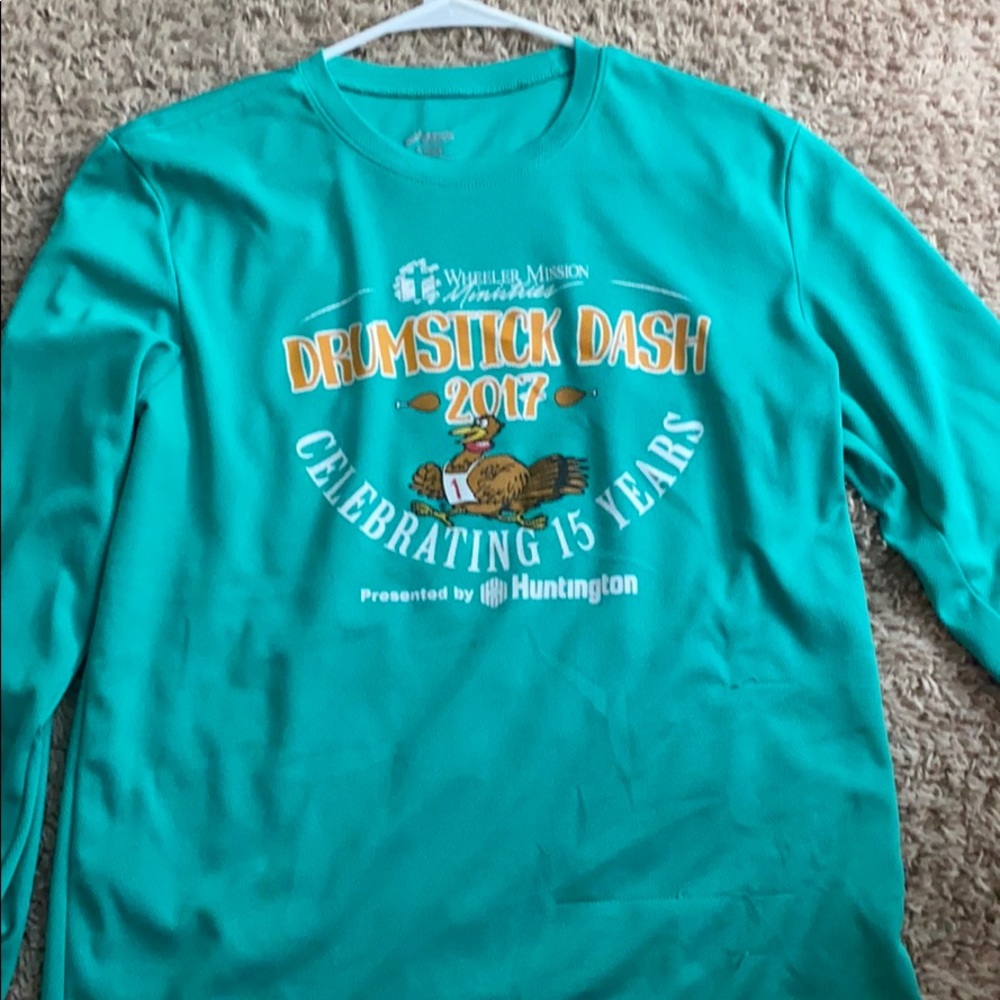 A long sleeve turkey run green shirt